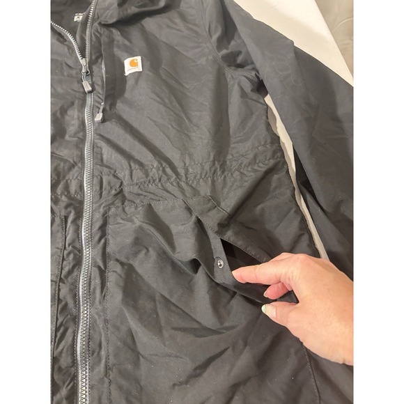 Carhartt Rain Defender Jacket Women M Relaxed Black Hooded Rain Coat Lightweight - Picture 6 of 9